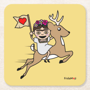 Frida Kahlo FridaMoji - Reindeer Square Paper Coaster