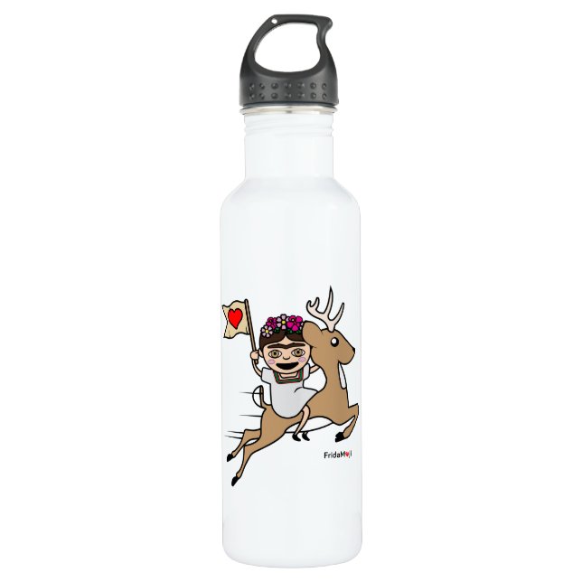 Frida Kahlo | FridaMoji - Reindeer Stainless Steel Water Bottle (Front)
