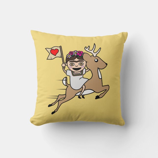 Frida Kahlo | FridaMoji - Reindeer Throw Pillow (Front)