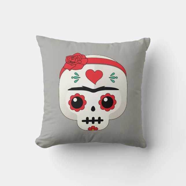 Frida Kahlo | FridaMoji - Sugar Skull Throw Pillow (Front)