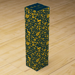 Frida Kahlo   Gold & Navy Floral Pattern Wine Box