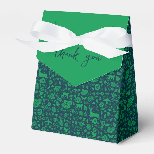 Frida Kahlo | Green & Navy Floral Pattern Favor Boxes (Front Side)