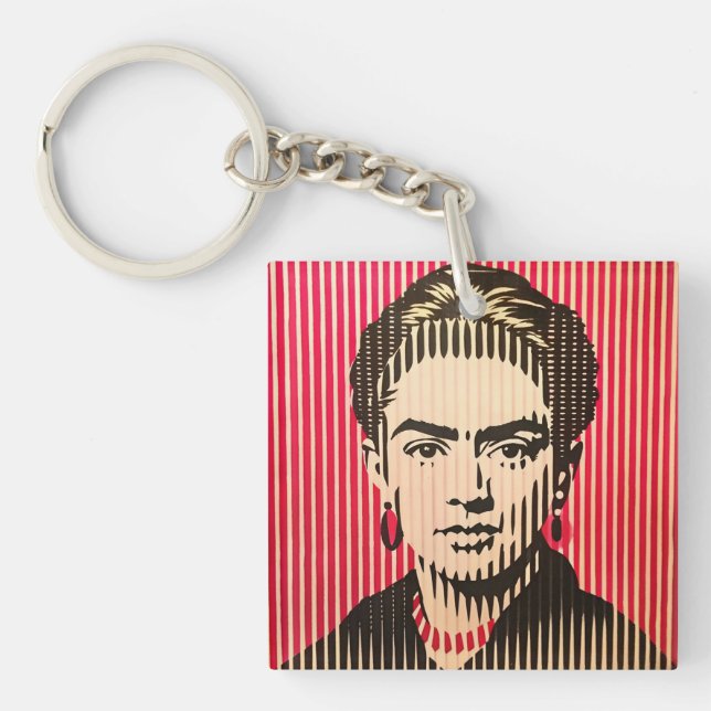 Frida Kahlo in BAUHAUS optical illusion style Keychain (Front)
