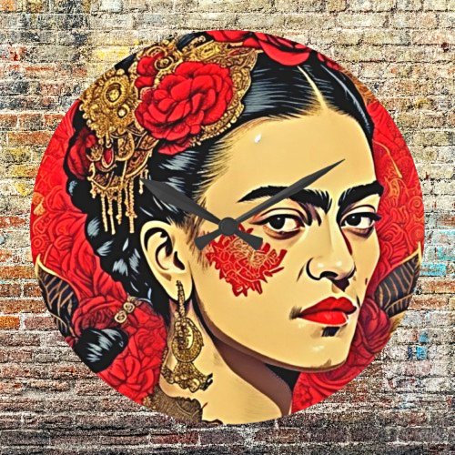 Frida Kahlo Inkpunk Art  Large Clock