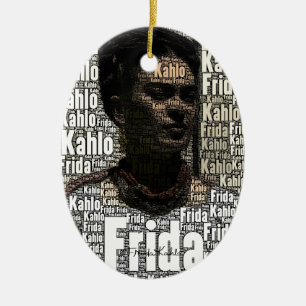 Frida Kahlo Lettering Portrait Ceramic Ornament