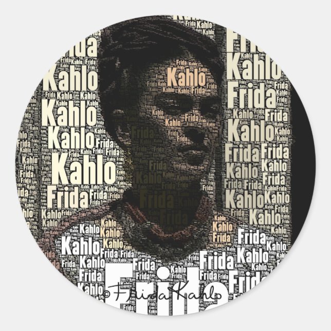 Frida Kahlo Lettering Portrait Classic Round Sticker (Front)