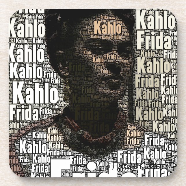 Frida Kahlo Lettering Portrait Drink Coaster (Front)