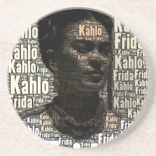 Frida Kahlo Lettering Portrait Drink Coaster