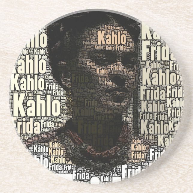 Frida Kahlo Lettering Portrait Drink Coaster (Front)