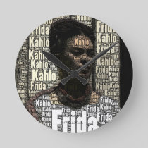 Frida Kahlo Lettering Portrait Round Clock
