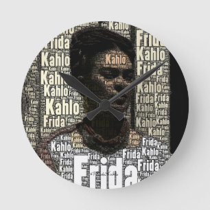 Frida Kahlo Lettering Portrait Round Clock