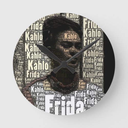 Frida Kahlo Lettering Portrait Round Clock