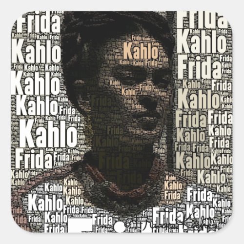 Frida Kahlo Lettering Portrait Square Sticker