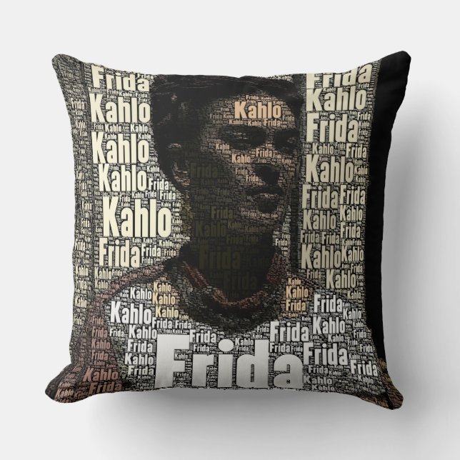 Frida Kahlo Lettering Portrait Throw Pillow (Front)