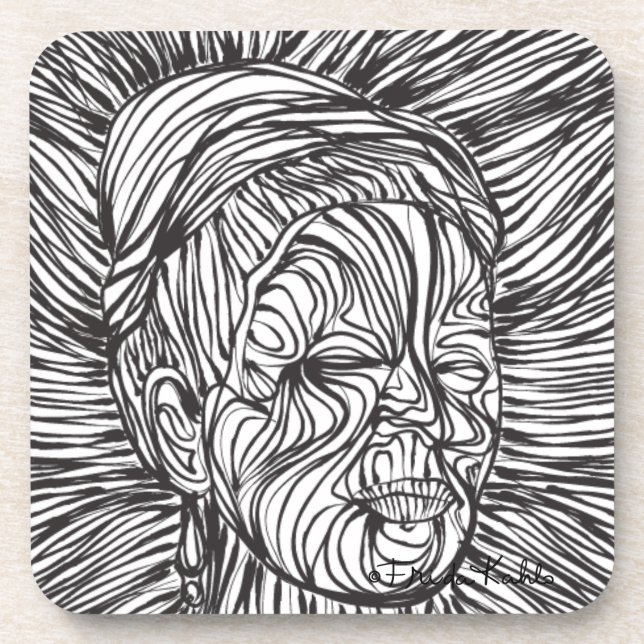 Frida Kahlo Lines Portrait Beverage Coaster (Front)