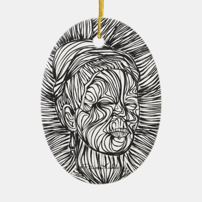 Frida Kahlo Lines Portrait Ceramic Ornament (Front)