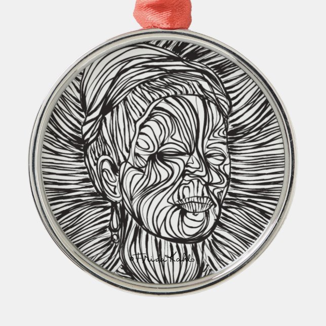 Frida Kahlo Lines Portrait Metal Ornament (Front)