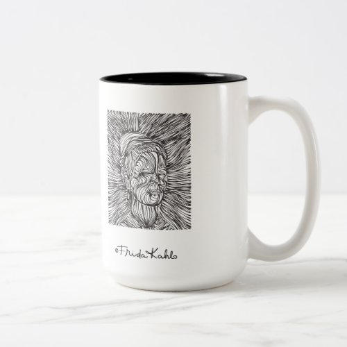 Frida Kahlo Lines Portrait Two_Tone Coffee Mug