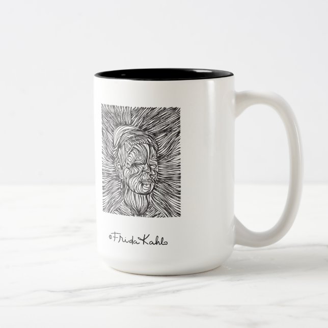 Frida Kahlo Lines Portrait Two-Tone Coffee Mug (Right)
