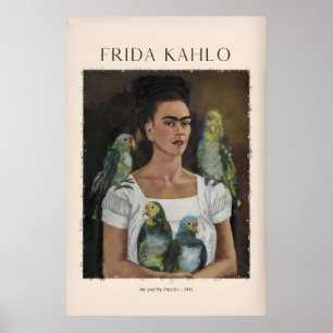 Frida Kahlo Me and My Parrots Self Portrait Art Poster