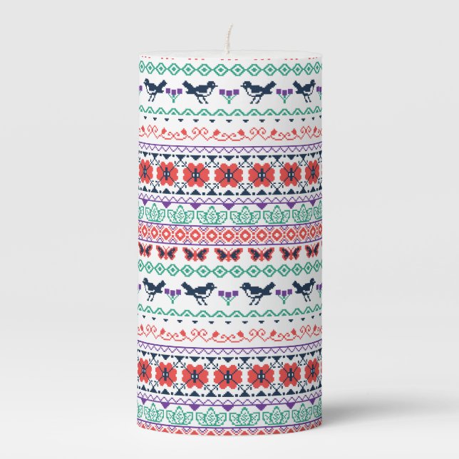 Frida Kahlo | Mexican Pattern Pillar Candle (Front)