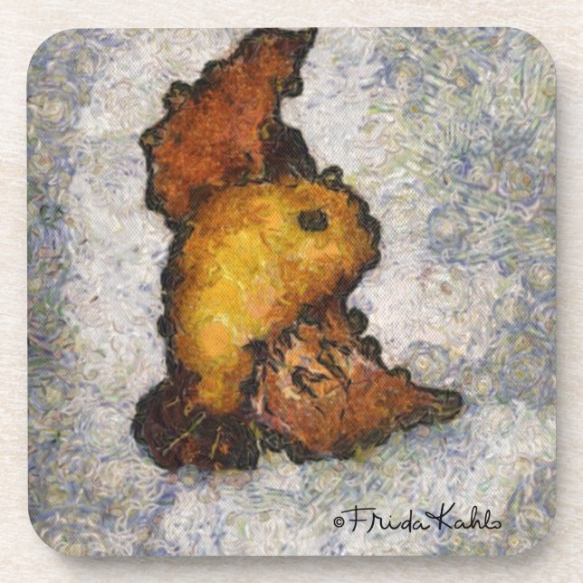 Frida Kahlo Monet-Style Bird Painting Drink Coaster (Front)