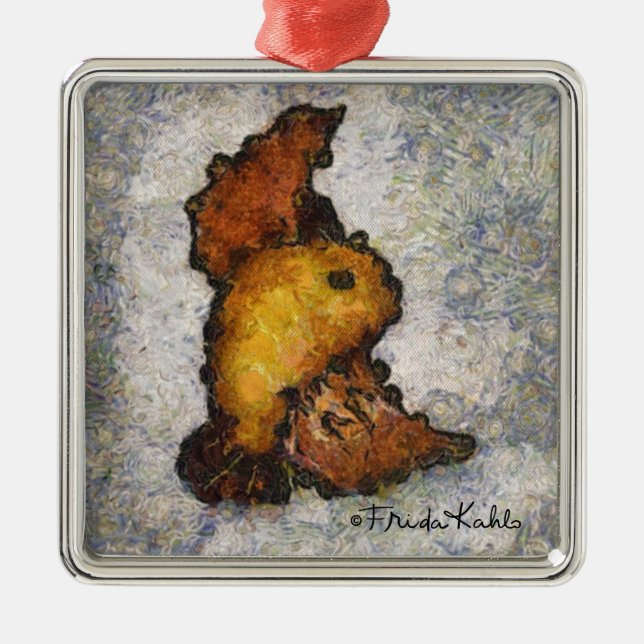 Frida Kahlo Monet-Style Bird Painting Metal Ornament (Front)