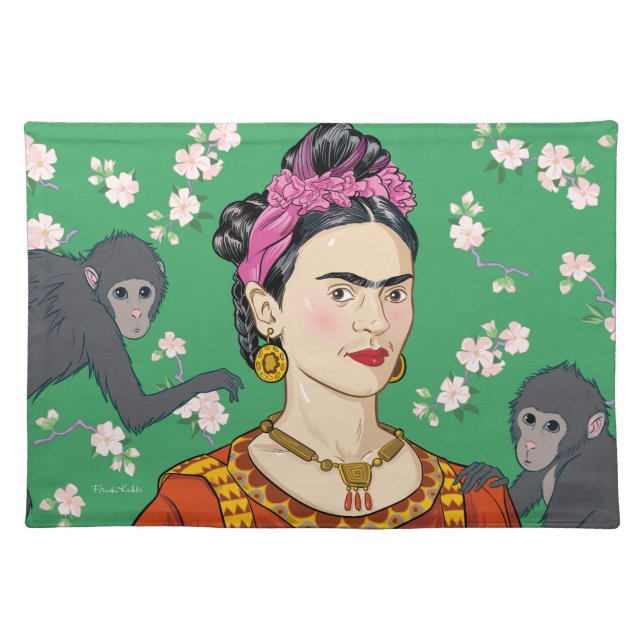 Frida Kahlo Monkey Graphic Cloth Placemat (Front)