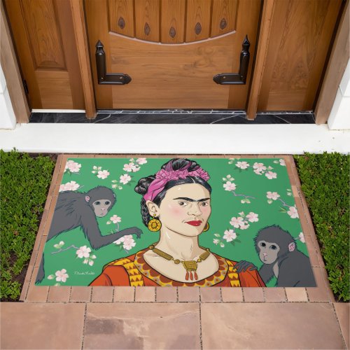 Frida Kahlo Monkey Graphic Doormat