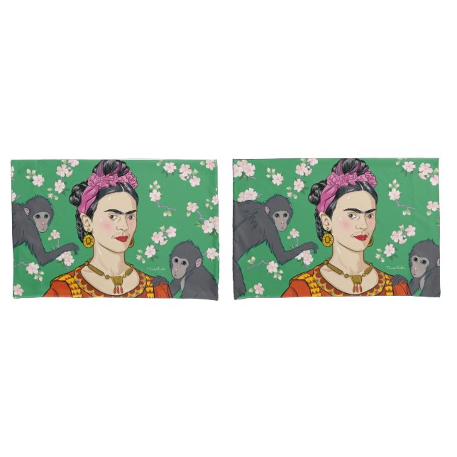 Frida Kahlo Monkey Graphic Pillow Case (Front-Set)