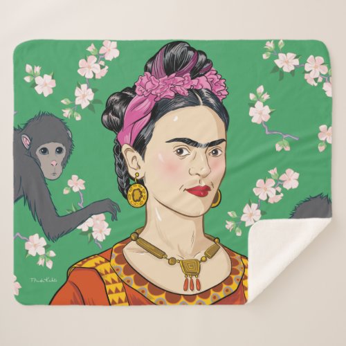 Frida Kahlo Monkey Graphic Sherpa Blanket