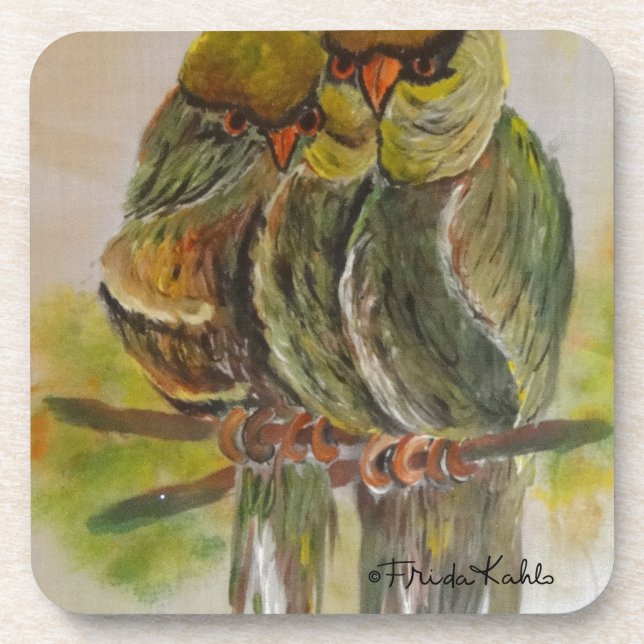 Frida Kahlo Painted Birds Beverage Coaster (Front)