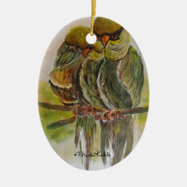Frida Kahlo Painted Birds Ceramic Ornament (Front)