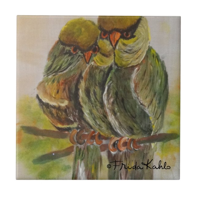 Frida Kahlo Painted Birds Ceramic Tile (Front)