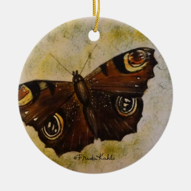 Frida Kahlo Painted Butterfly Ceramic Ornament (Front)