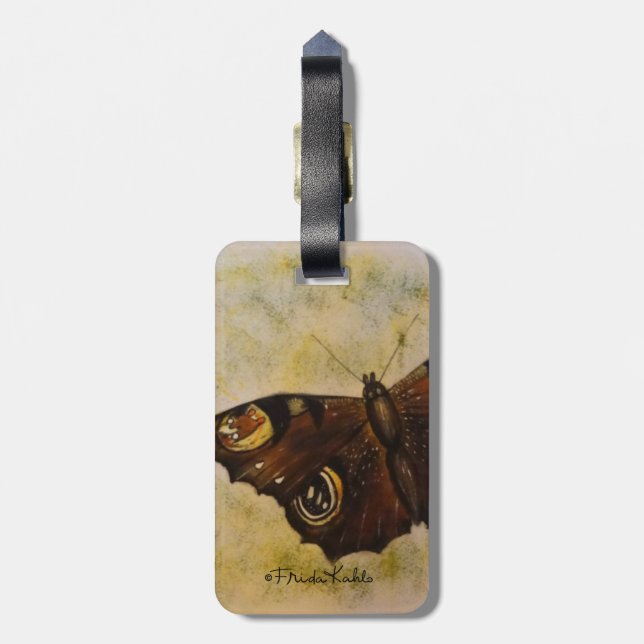 Frida Kahlo Painted Butterfly Luggage Tag (Back Vertical)