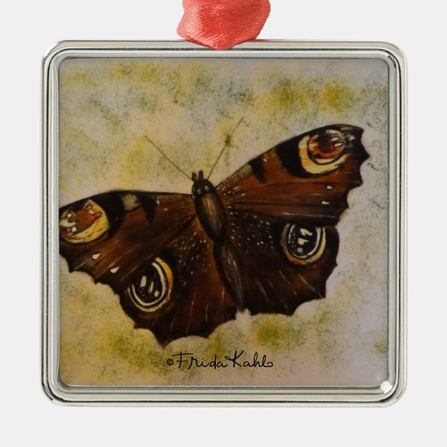 Frida Kahlo Painted Butterfly Metal Ornament (Front)