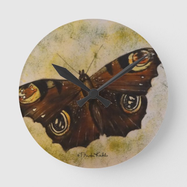 Frida Kahlo Painted Butterfly Round Clock (Front)