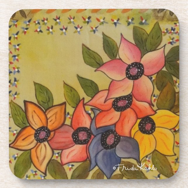 Frida Kahlo Painted Flores Beverage Coaster (Front)