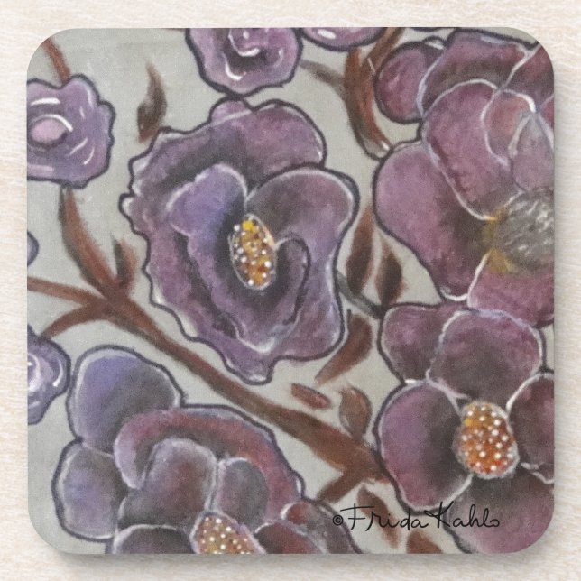 Frida Kahlo Painted Flowers Coaster (Front)
