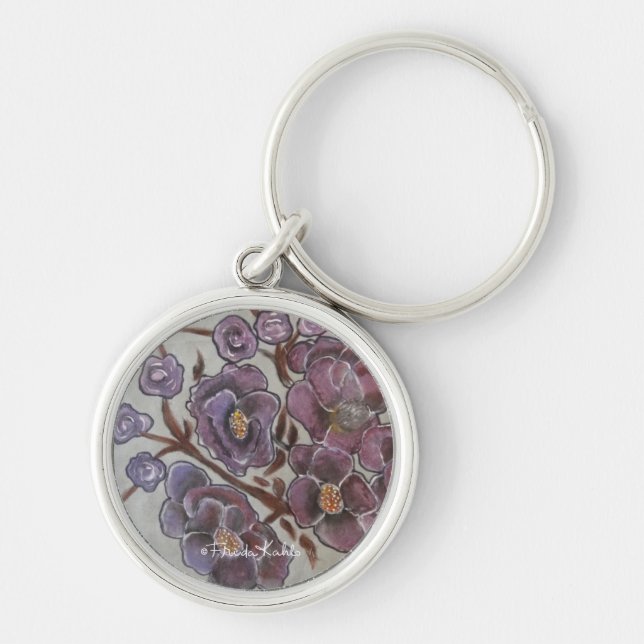 Frida Kahlo Painted Flowers Keychain (Front)