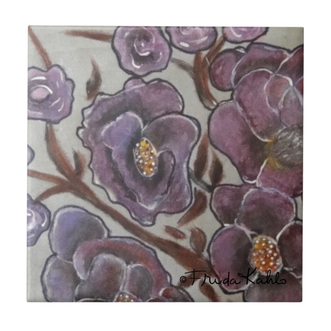 Frida Kahlo Painted Flowers Tile (Front)