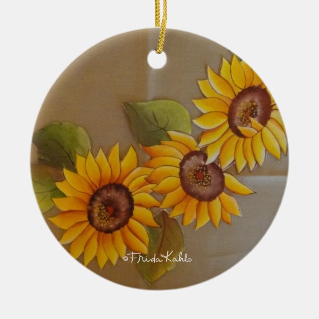 Frida Kahlo Painted Sunflowers Ceramic Ornament (Front)