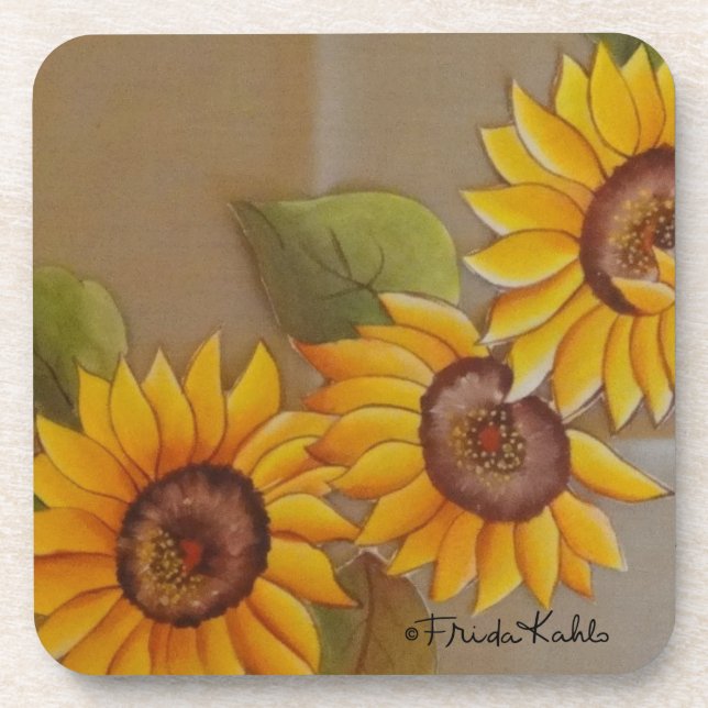 Frida Kahlo Painted Sunflowers Drink Coaster (Front)