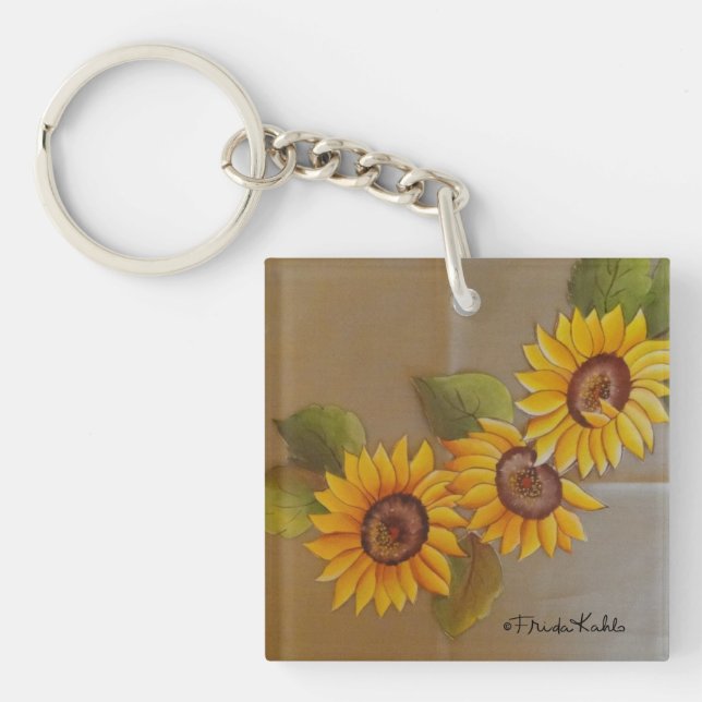 Frida Kahlo Painted Sunflowers Keychain (Front)