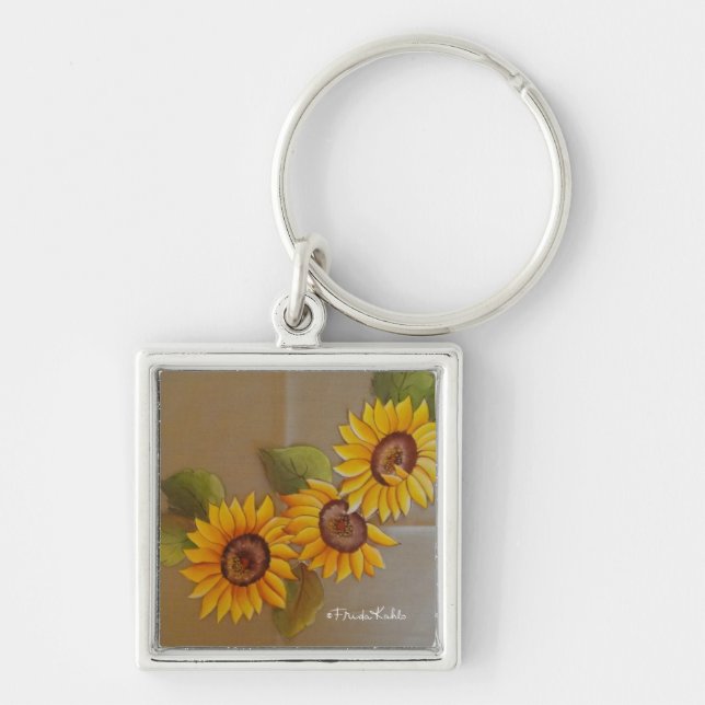 Frida Kahlo Painted Sunflowers Keychain (Front)