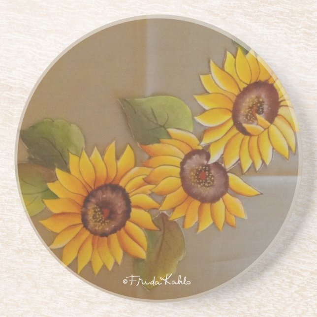 Frida Kahlo Painted Sunflowers Sandstone Coaster (Front)