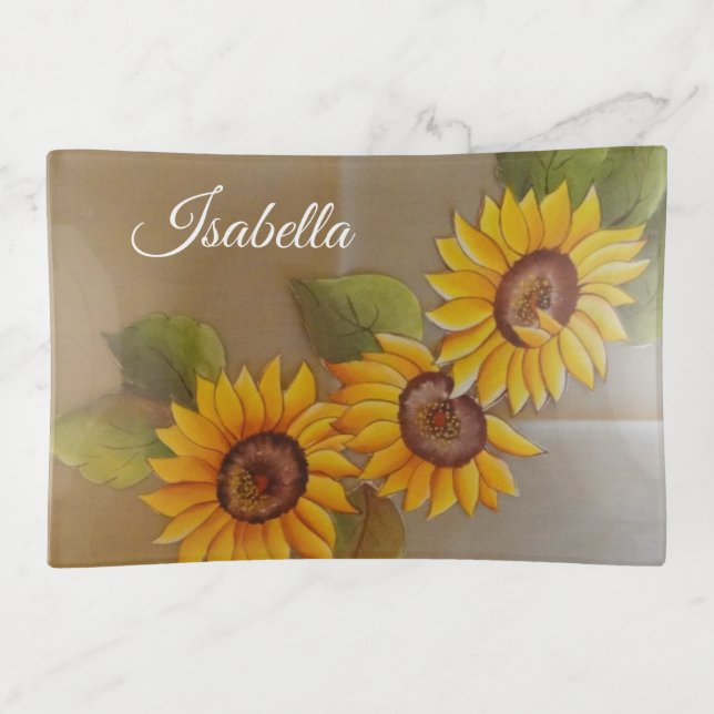 Frida Kahlo Painted Sunflowers Trinket Tray (Front)