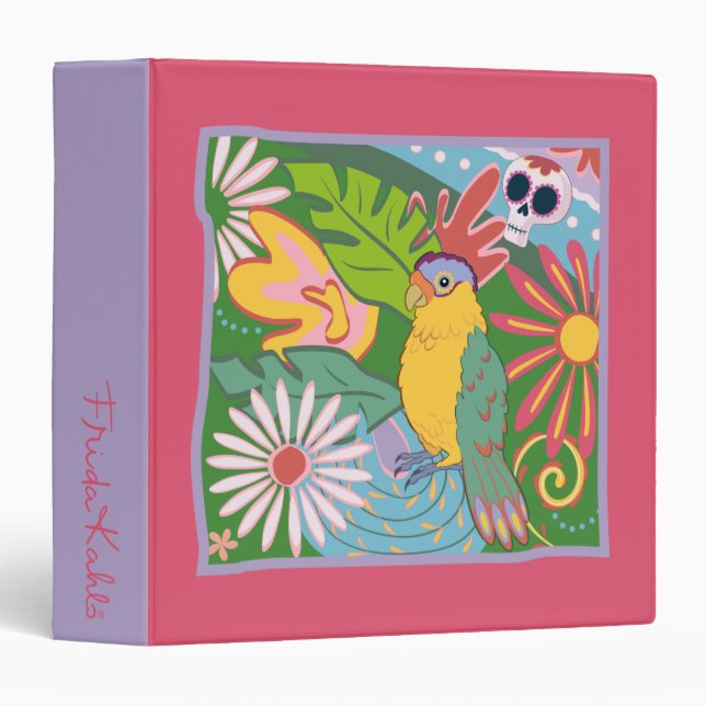Frida Kahlo Parrot Graphic 3 Ring Binder (Front/Spine)