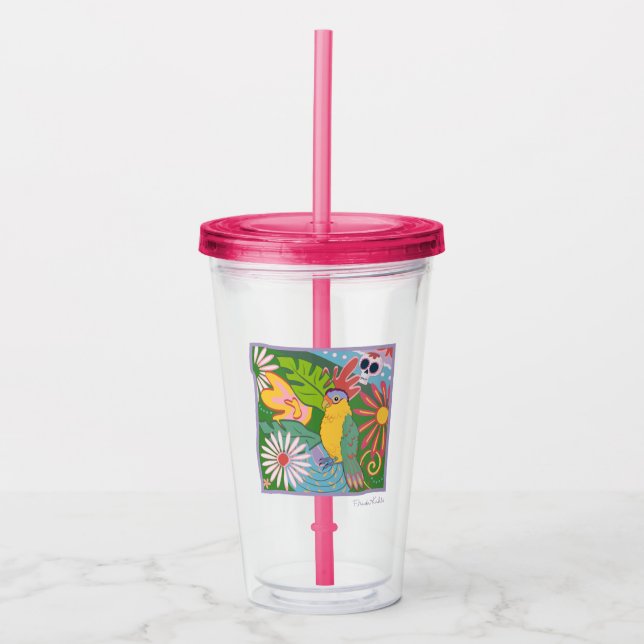 Frida Kahlo Parrot Graphic Acrylic Tumbler (Front)